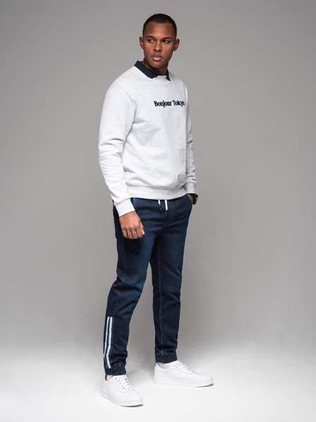 Ombre Clothing Pantaloni de trening din denim pentru bărbați cu bordură - albastru închis V4 OM-PADJ-0156 Ombre Clothing