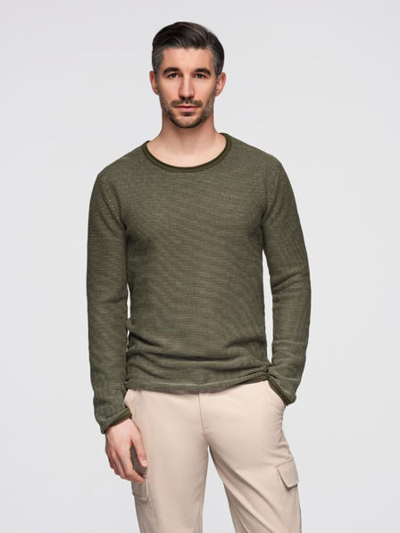 Ombre Clothing Pulover bărbătesc tricotat RELAXED FIT cu model verde Ombre Clothing