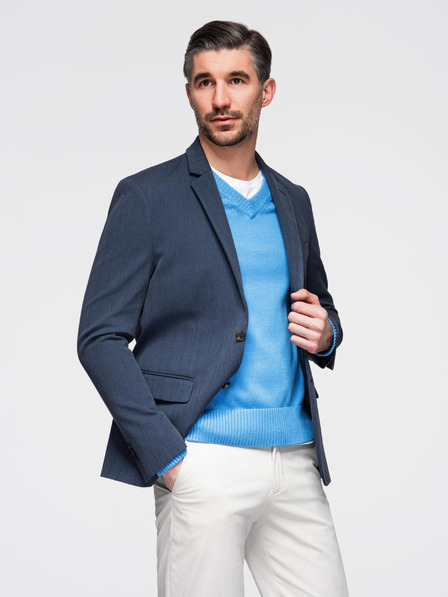 Ombre Clothing Blazer elegant pentru bărbați din amestec de lână Navy Blue Ombre Clothing