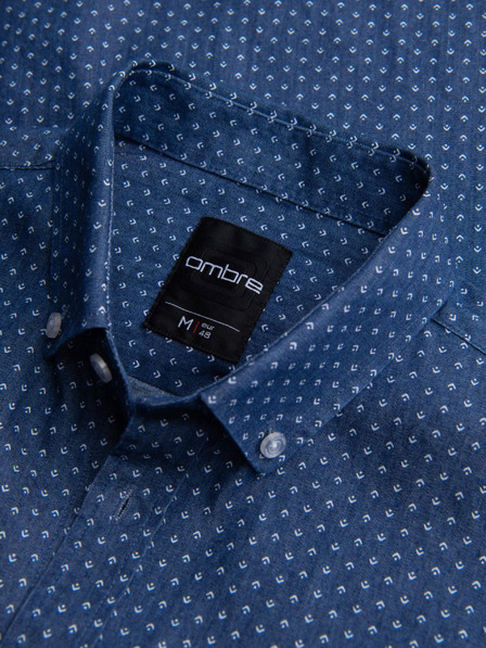 Ombre Clothing Cămașă de bărbați din denim fin cu model și buzunar - albastru Ombre Clothing