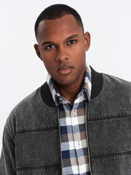 Ombre Clothing Jachetă bomber bărbătească din denim cu efect stone wash - negru V2 OM-JADJ-0163 Ombre Clothing