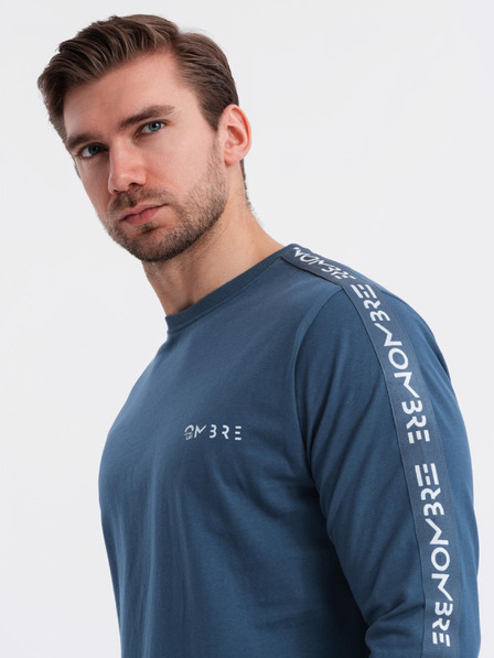 Ombre Clothing Tricou din bumbac pentru bărbați cu mânecă lungă, cu bordură și imprimeu pe piept Ombre Clothing