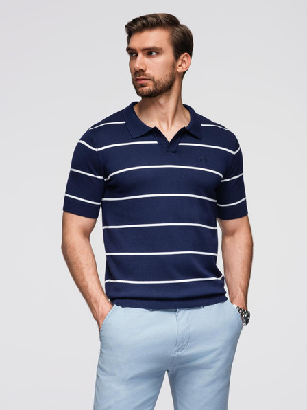 Ombre Clothing Tricou polo din viscoză cu dungi orizontale Ombre Clothing