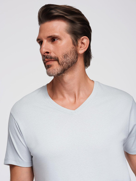 Ombre Clothing Tricou clasic din bumbac pentru bărbați BASIC cu decolteu - gri deschis