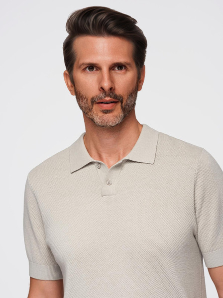 Ombre Clothing Tricou polo din bumbac pentru bărbați din țesătură structurată - bej