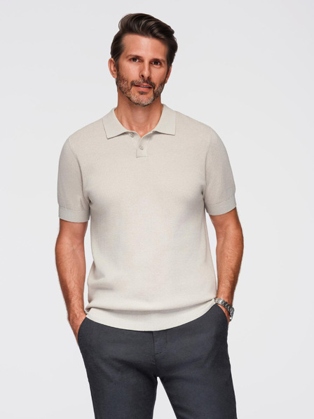 Ombre Clothing Tricou polo din bumbac pentru bărbați din țesătură structurată - bej