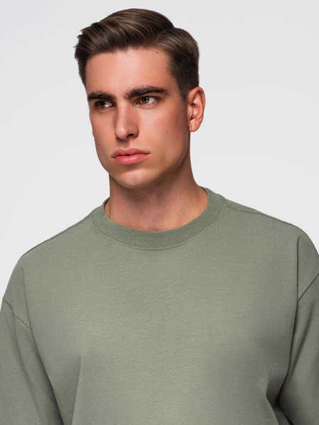 Ombre Clothing Tricou LOOSE FIT din bumbac pentru bărbați cu decolteu rotund - kaki