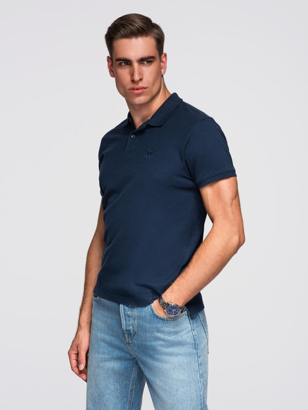 Ombre Clothing Tricou polo basic albastru închis pentru bărbați Ombre Clothing