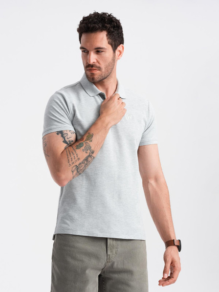 Ombre Clothing Tricou polo basic gri deschis pentru bărbați Ombre Clothing