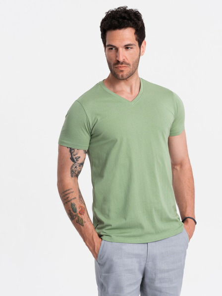 Ombre Clothing Tricou clasic BASIC cu decolteu în V din bumbac pentru bărbați - verde V11 OM-TSBS-0145 Îmbrăcăminte Ombre