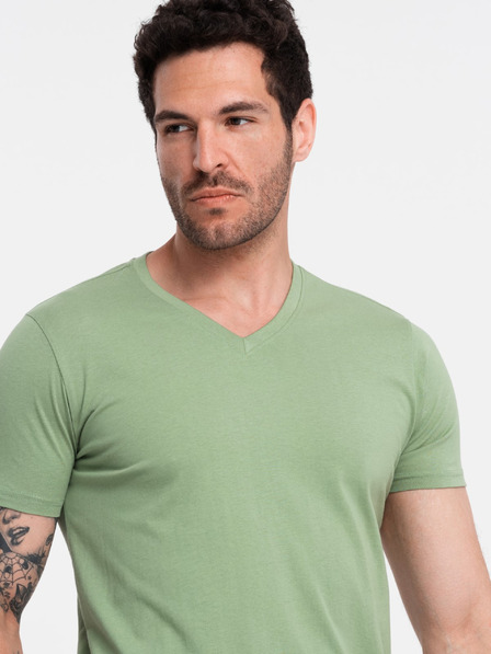 Ombre Clothing Tricou clasic BASIC cu decolteu în V din bumbac pentru bărbați - verde V11 OM-TSBS-0145 Îmbrăcăminte Ombre