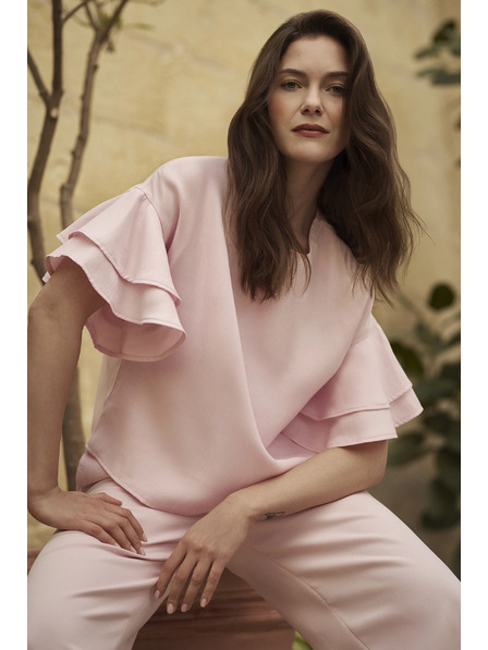 Moodo Cămașă roz cu volane pe mâneci Moodo