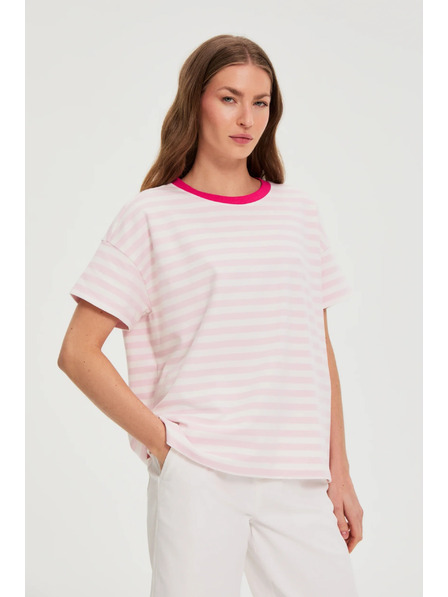 Moodo Bluză oversize cu dungi roz Moodo