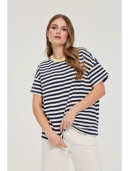 Moodo Bluză oversize cu dungi albastru închis Moodo