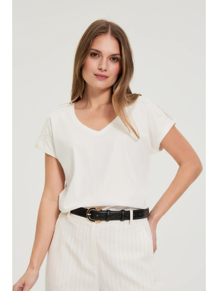 Moodo Bluză cu dantelă pe mâneci alb Moodo