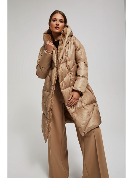 Moodo Jachetă lungă cu glugă bej închis Moodo