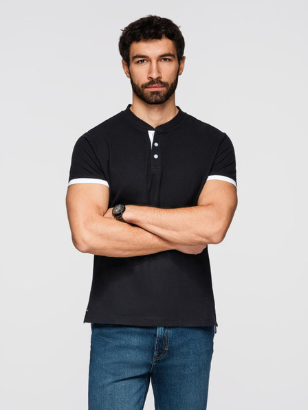 Ombre Clothing Tricou polo negru pentru bărbați Ombre Clothing