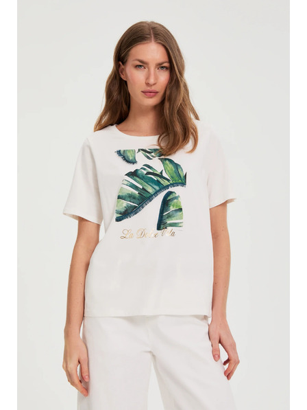 Moodo Bluză din bumbac cu imprimeu albă Moodo