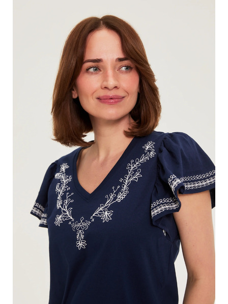 Moodo Bluza bumbac cu imprimeu albastru inchis Moodo