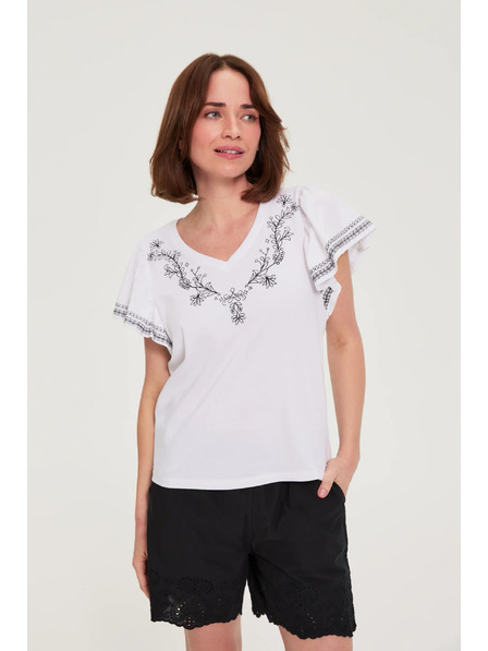 Moodo Bluză din bumbac cu imprimeu albă Moodo