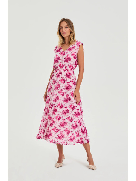 Moodo Rochie midi cu flori roz Moodo