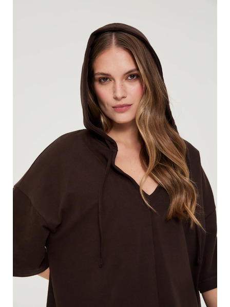 Moodo Hanorac cu glugă și mâneci scurte maro Moodo