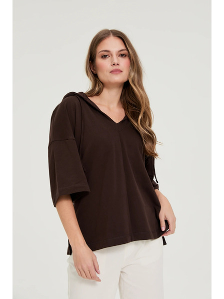 Moodo Hanorac cu glugă și mâneci scurte maro Moodo