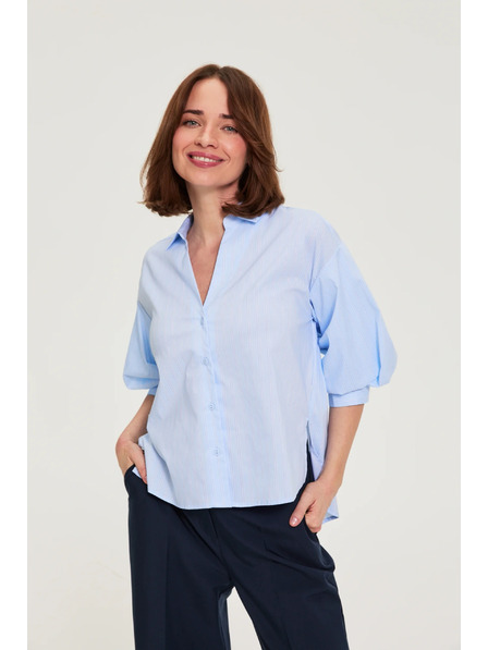 Moodo Cămașă cu dungi și mâneci bufante albastru deschis Moodo