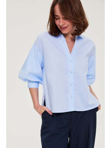 Moodo Cămașă cu dungi și mâneci bufante albastru deschis Moodo