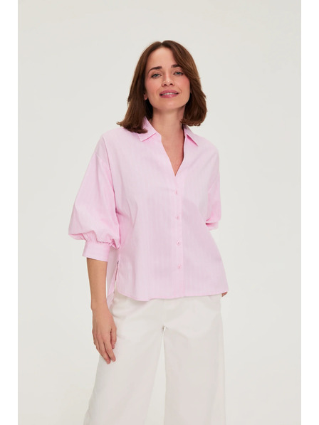 Moodo Cămașă cu dungi și mâneci bufante roz Moodo
