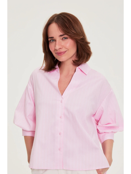 Moodo Cămașă cu dungi și mâneci bufante roz Moodo