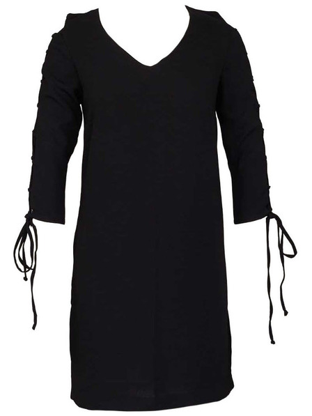 CAMAIEU Rochie neagră cu șnuruire pe mâneci