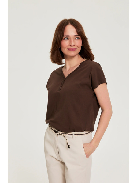 Moodo Tricou din bumbac cu decolteu în V maro Moodo