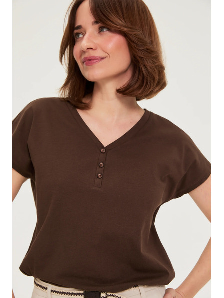 Moodo Tricou din bumbac cu decolteu în V maro Moodo