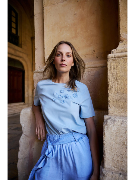 Moodo Bluză din bumbac cu aplicație albastru deschis Moodo