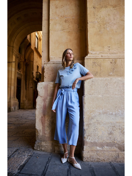 Moodo Bluză din bumbac cu aplicație albastru deschis Moodo