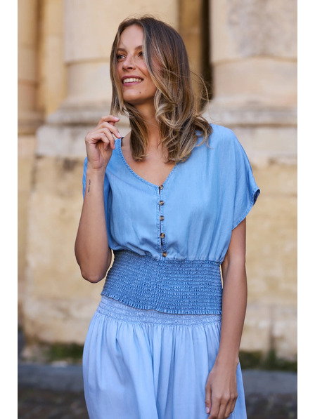 Moodo Cămașă lyocel albastră Moodo