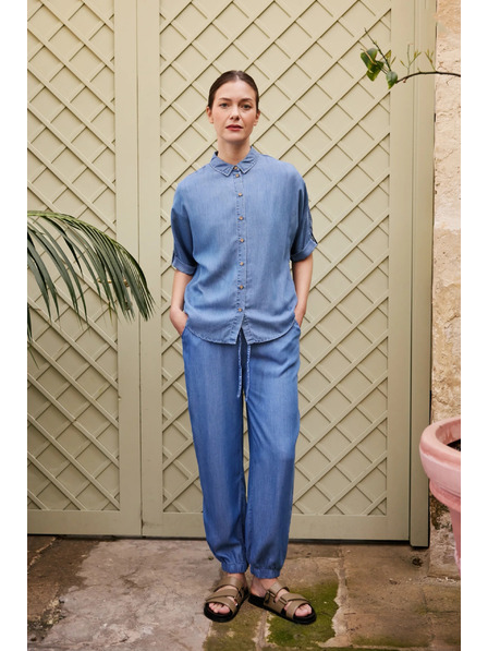 Moodo Pantaloni lyocel albastri Moodo