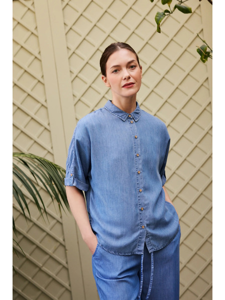 Moodo Cămașă lyocel albastră Moodo