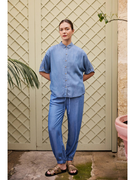 Moodo Cămașă lyocel albastră Moodo