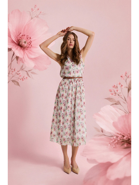 Moodo Rochie albă cu floral și curea Moodo