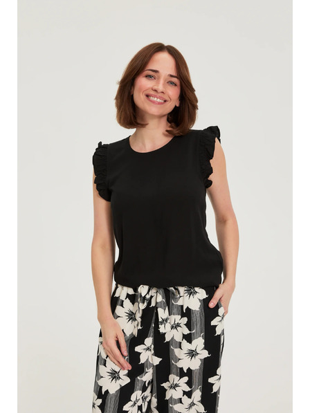 Moodo Cămașă cu volane neagră Moodo