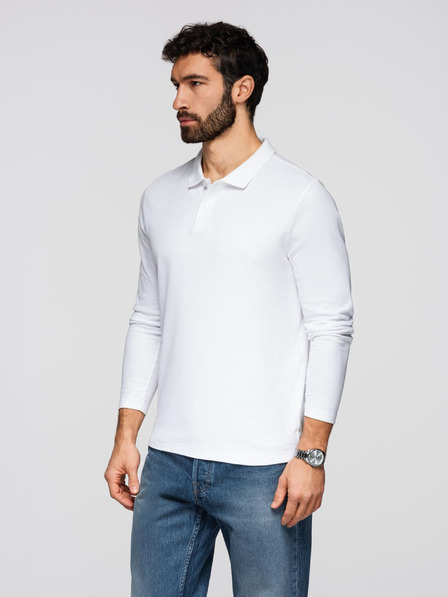 Ombre Clothing Tricou bărbătesc BASIC cu mânecă lungă și guler polo - alb V1 OM-POBL-0162 Ombre Clothing