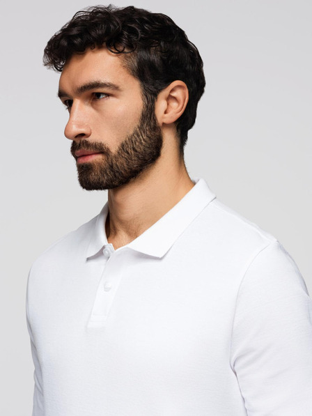 Ombre Clothing Tricou bărbătesc BASIC cu mânecă lungă și guler polo - alb V1 OM-POBL-0162 Ombre Clothing