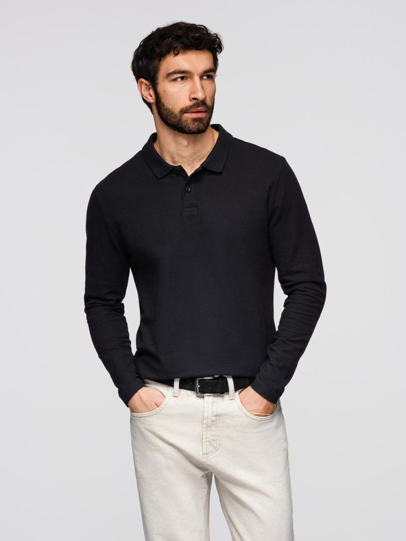 Ombre Clothing Polokošile bărbătească BASIC cu mânecă lungă - neagră V2 OM-POBL-0162 Ombre Clothing