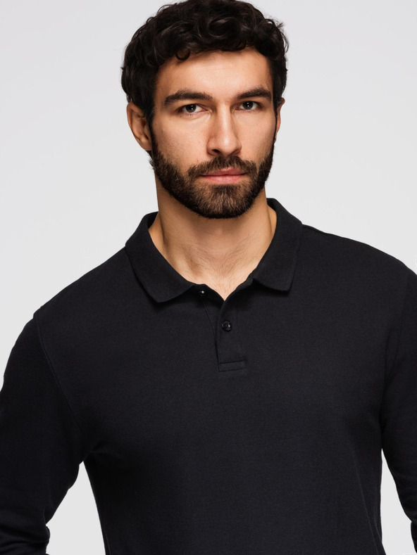 Ombre Clothing Polokošile bărbătească BASIC cu mânecă lungă - neagră V2 OM-POBL-0162 Ombre Clothing