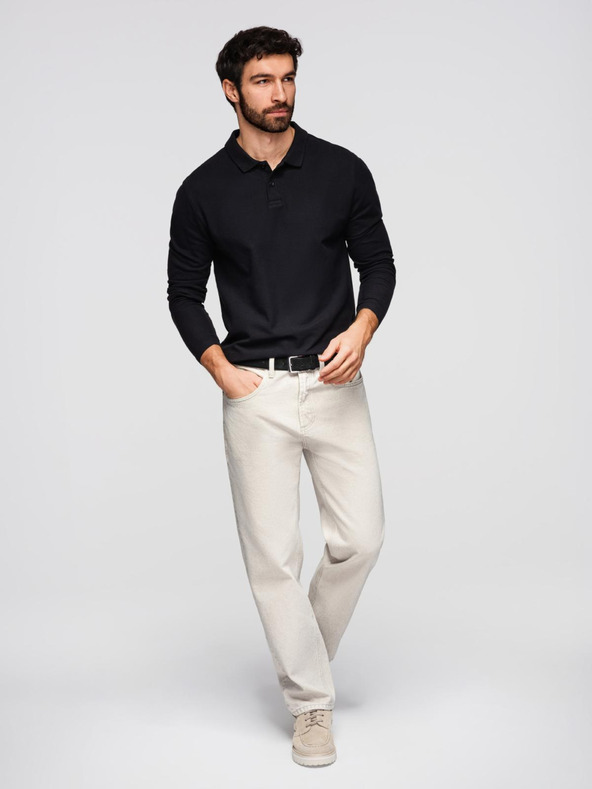 Ombre Clothing Polokošile bărbătească BASIC cu mânecă lungă - neagră V2 OM-POBL-0162 Ombre Clothing