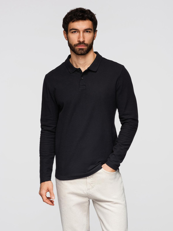 Ombre Clothing Polokošile bărbătească BASIC cu mânecă lungă - neagră V2 OM-POBL-0162 Ombre Clothing