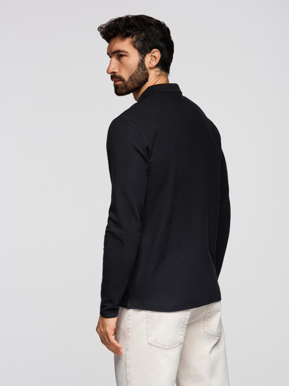 Ombre Clothing Polokošile bărbătească BASIC cu mânecă lungă - neagră V2 OM-POBL-0162 Ombre Clothing