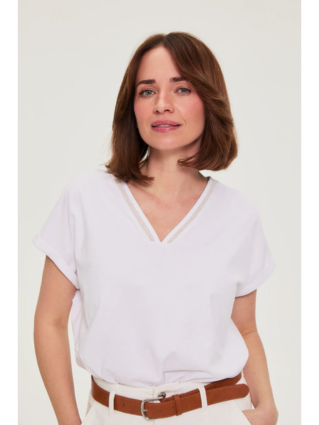 Moodo Tricou din bumbac cu decolteu în V alb Moodo